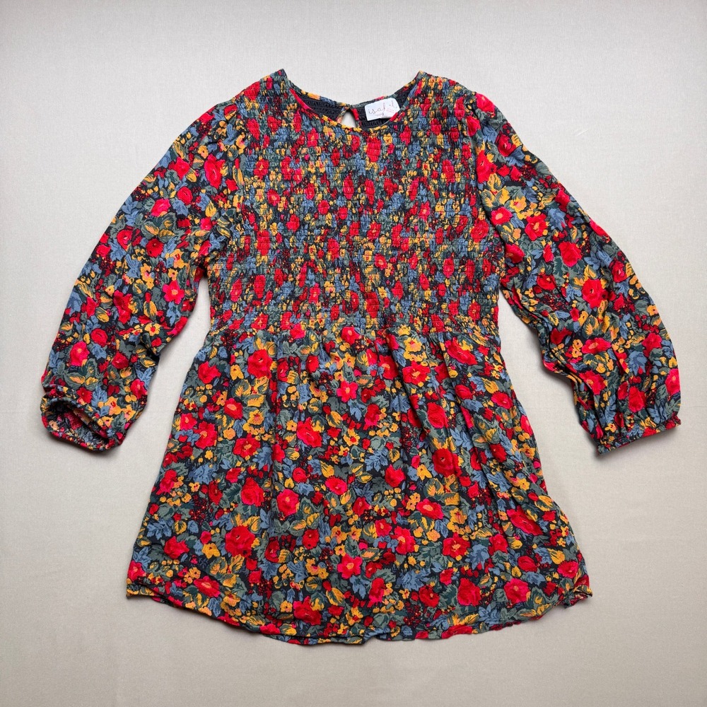 Isabel by Ingrid & Isabel Floral Smocked Tunic Top Red Yellow Blue Large